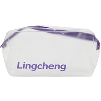 Pochette de rangement transparente carrée en PVC imprimée sur mesure avec fermeture éclair violette pour cosmétiques et articles de toilette