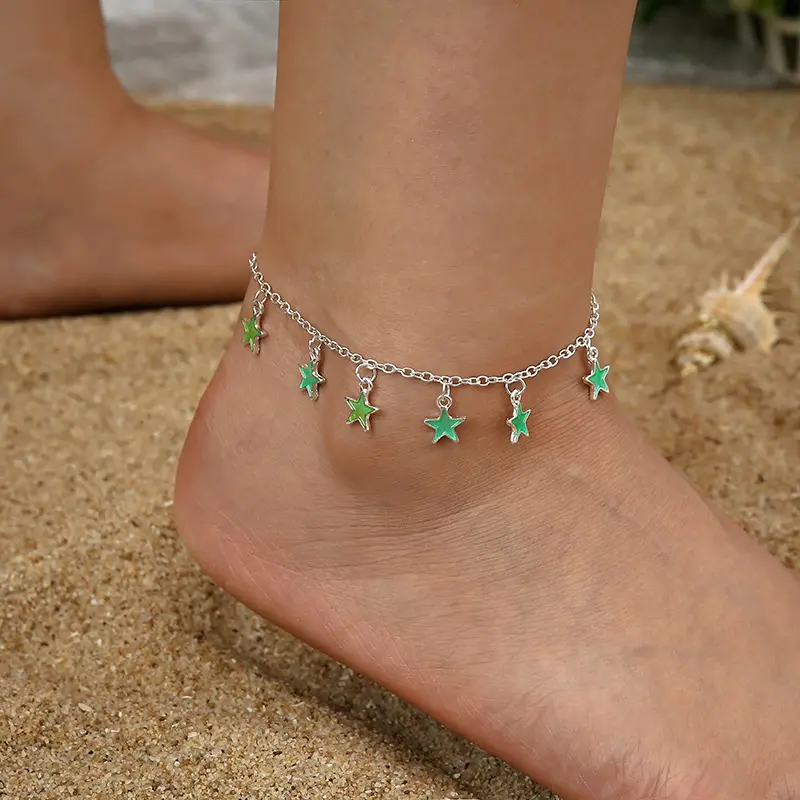 HY kerenshipin Beach Wind fluorescent green pentacle fringe anklet exquisite super fairy luminous gorgeous female wholesale