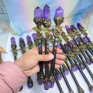 Varita Mágica <span class=keywords><strong>de</strong></span> Bruja <span class=keywords><strong>de</strong></span> Cristal <span class=keywords><strong>de</strong></span> Cuarzo Amatista Natural, Escultura <span class=keywords><strong>de</strong></span> <span class=keywords><strong>Película</strong></span> Hecha a Mano, para Decoración del Hogar - Product Image 3