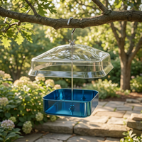 Mangeoire suspendue transparente, durable et écologique en PC et métal pour oiseaux sauvages, vers de farine, graines et noix, avec auvent pour oiseaux et perroquets en extérieur