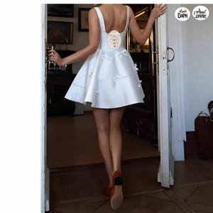 Robe de mariée courte en satin S2988N 2026 avec corset et nœud sans manches - Robe de mariée élégante - Product Image 2