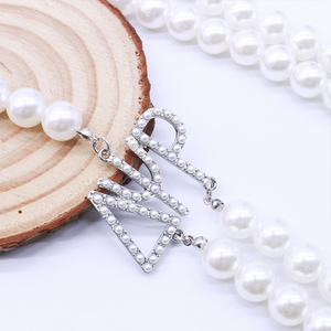 Nuova collana di gioielli da donna con scritta a catena di perle bianche a 2 righe - Product Image 6