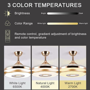 مكبر صوت بلوتوث ، ثريا خفيفة بجهاز تحكم عن بعد ، 3 أضواء ، مروحة ثريا قابلة للسير بمستوى 7 ألوان قابلة للتخديد - Product Image 2