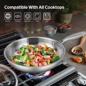 Bán buôn không độc hại không có lớp phủ 3ply không dính thép không gỉ Fry <span class=keywords><strong>Pan</strong></span> Skillet với Glass có nắp đậy tương thích với tất cả các cooktops - Product Image 4