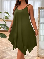 Robe midi décontractée respirante à bretelles unie pour femme grande taille, coupe ample, imprimée numériquement, en tissu non tissé, collection été 2026