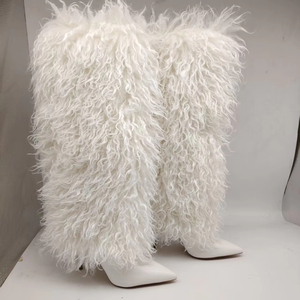 Produttore Custom Lady sopra il ginocchio Custom Designer tacchi alti stivali di pelliccia scarpe da <span class=keywords><strong>donna</strong></span> stivali di piume di lusso - Product Image 1