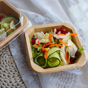 Fiambrera de papel Kraft desechable para comida ligera, patrón cuadrado de forma Rectangular para ensalada, corte de frutas, embalaje de postres para llevar - Product Image 2