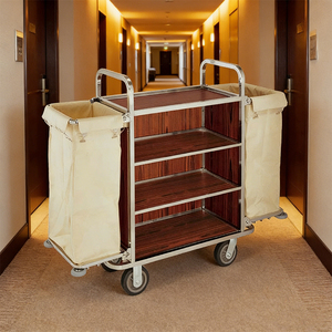 Chariot de ménage professionnel en acier robuste pour hôtel, avec deux sacs à linge, chariot de femme de chambre - Product Image 6