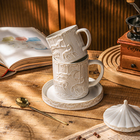 Ensemble de tasses à café en céramique 3D embossées de style nordique, tasse à thé vintage et soucoupe avec boîte cadeau personnalisée