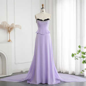 Jancember SF164 Robes de soirée sirène élégantes en cristal violet avec traîne - Product Image 2