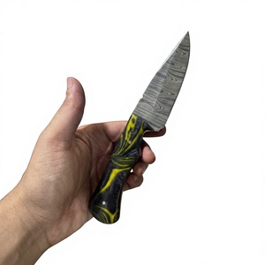 Couteau à lame fixe Drop Point en acier Damas avec manche en bois Pakka bleu, facile à transporter, personnalisable pour la chasse, le camping et la survie - Product Image 5