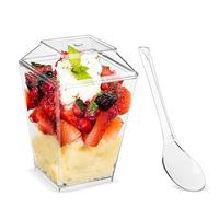Contenants OEM jetables 7OZ en PS transparents de forme unique pour fruits, desserts, glaces, salades, pains, avec couvercles et cuillères, emballage alimentaire personnalisé