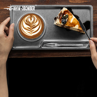 Plateau de service à café MHW-3BOMBER série Uni en acier inoxydable SUS304, 280 mm, avec porte-gobelet et emplacement pour couverts, empilable, plateau à dessert pour café