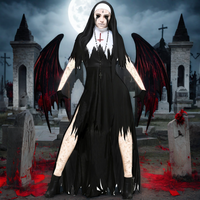 À la mode européenne et américaine dames Halloween Cosplay Costume sang Vampire diable et nonne ensembles avec des composants d'ailes fantaisie