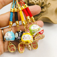 Porte-clés en céramique, chat porte-bonheur japonais, porte-bonheur, pendentif amulette fengshui, porte-bonheur, porte-bonheur