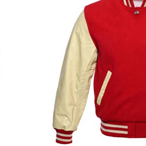 Chaqueta Varsity para Hombre, Roja, con Mangas de Cuero PU, Cierre de Botones, Cuello Clásico, Largo Regular, Color Sólido, Transpirable, para Invierno - Product Image 3