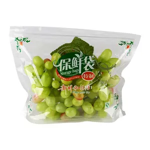 Bolsa plástica transparente para fruta, uvas, naranja y verduras, con agujeros ventilados y cierre de cremallera, reutilizable