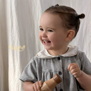 Robe bébé en coton mélangé doux, extensible et respirant, coupe trapèze, col Peter Pan en jersey, manches courtes, pour tout-petits, usage quotidien - Product Image 5