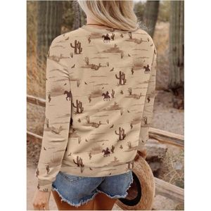 FOXA Sweat-shirt graphique Western pour femme, col rond, manches longues, coupe ample, mélange de coton respirant avec poches - Product Image 2