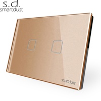 Smartdust US Australian SAA Sensetive LED Indicator Capacitive Tempered Glass Panel 2 Gang 3 Way Glass Wall Light Touch Switch.