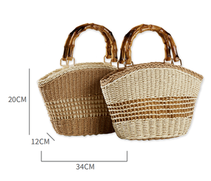 حقيبة يد منسوجة من القش بتصميم بوهيمي شبه دائري متعددة الاستخدامات للشاطئ في الصيف - Product Image 6