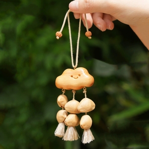 Wholesale Hand Carved Wood Cloud Natural Fruit Shell Wind Chime For Hanging <b>Ornament</b> <b>Car</b> Charm Home Decoration Gift - Product Image 3