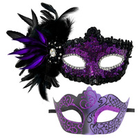 Masque de mascarade en plumes pour couples, masque pour les yeux, couvre-visage, accessoire de cosplay de reine, pour bal, bal de promo, carnaval, accessoires de maquillage