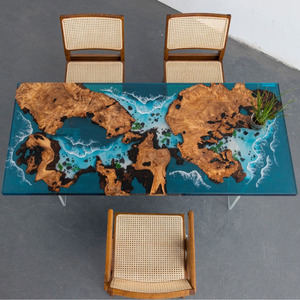 <span class=keywords><strong>Tavolo</strong></span> Moderno in <span class=keywords><strong>Resina</strong></span> Epossidica Grigia di Alta Qualità, Set di Mobili Estensibili in <span class=keywords><strong>Resina</strong></span>, <span class=keywords><strong>Tavolo</strong></span> da Pranzo in Legno di Noce Nero per Cucina e Soggiorno - Product Image 2