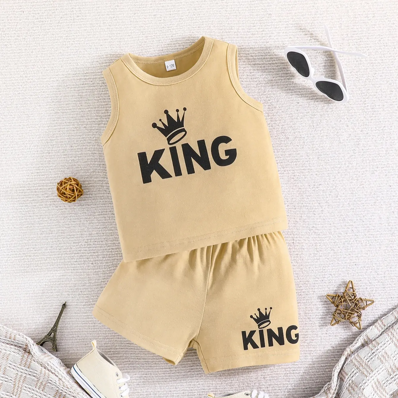 1- 2 yaşındaki yaz yeni erkek ve bebek tulumları için çocuk giyim mektubu baskılı kolsuz üst ve şortlar iki parçalı set
