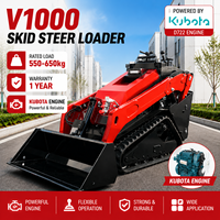 Mini-chargeuse sur chenilles V1000, capacité de charge de 600 kg, moteur diesel Kubota, norme EPA Euro 5, multi-attaches, garantie 1 an