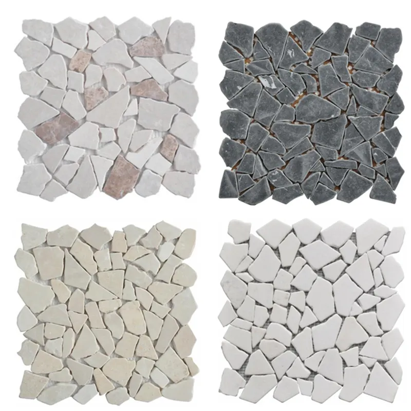 HOMIXE Factory Natural Stone Beige Mosaic Pattern Random Pebble Meshed Interior Floor Bathroom Wall Tile