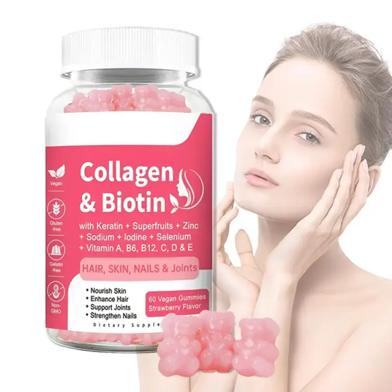 OEM Vegan collagene biotina capelli gommosi per la crescita delle unghie vitamine integrare biotina organica Gummie di collagene con cheratina