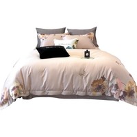 Nouvel ensemble de draps de lit quatre pièces en coton 100% de style chinois, avec broderie et teinture réactive, motif floral de style chinois