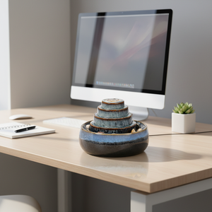 Fontaine d'eau moderne à trois niveaux en forme de tour, en céramique calcinée, avec LED, pour la décoration intérieure et extérieure. - Product Image 3