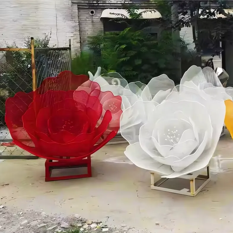 Custom Design Flower Metal Art Sculpture Electroplating Stainless Steel Statue