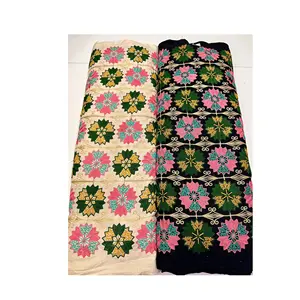 Tela bordada de algodón de Material de vestido de diseño de lujo de calidad superior para la fabricación de vestidos de proveedor indio