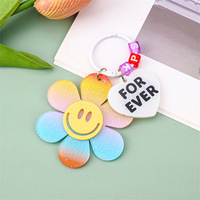 Llaveros Acrílicos con Diseño de Cara Sonriente, Flores y Plantas, para Mujeres y Niñas, Regalo de Amistad, Decoración para Bolsos, Joyería Hecha a Mano