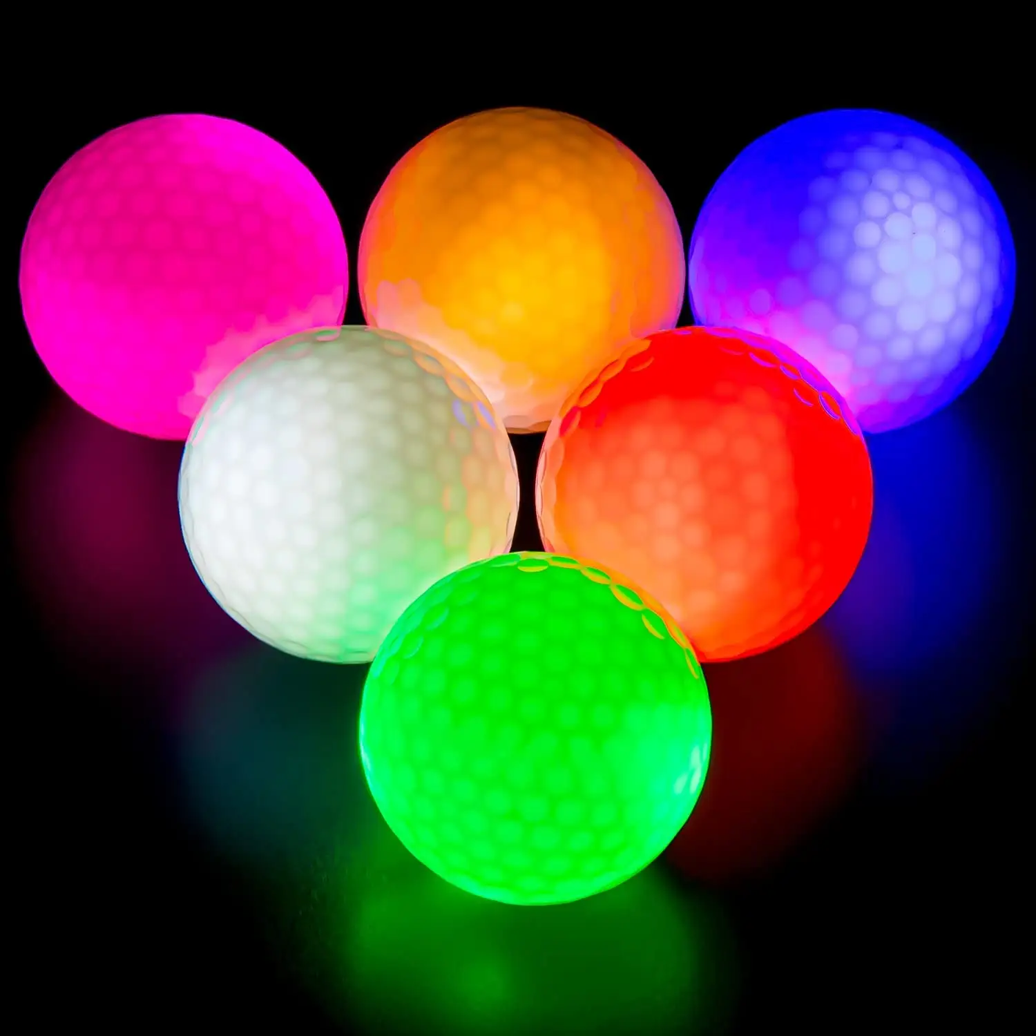 Bola de golfe brilhante nas escuras, 300 horas iluminação vida útil, seis cores variadas