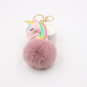 <span class=keywords><strong>Porte</strong></span>-clés en peluche <span class=keywords><strong>licorne</strong></span> et cheval en cuir PU de luxe en gros avec pompons, écologiques, couleur personnalisée, cadeau promotionnel - Product Image 6