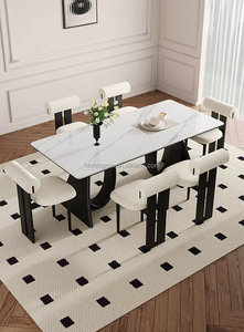 Ensemble table et chaises de salle à manger modernes, écologiques, avec plateau en marbre et structure en bois massif, pour centre commercial, école, salon, hôtel, café, restaurant - Product Image 2