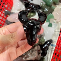 Figurine Tête de Vache en Cristal Naturel Mélangé en Gros, Statue en Pierre Précieuse, Ornement de Bureau en Cristal de Guérison, Décoration Sorcière, Cadeau
