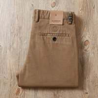 Pantalon décontracté kaki à rayures latérales pour homme, coupe droite ajustée, style luxe léger, tendance et élégant pour le bureau