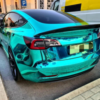 Autocollant de voiture en PET super brillant chromé vert miroir, autocollant auto-adhésif réfléchissant, film d'emballage de voiture en rouleau complet