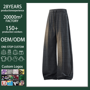 Celana Kasual Pria Motif Kotak-kotak, Pinggang Elastis, Model Longgar Lebar, <span class=keywords><strong>Streetwear</strong></span> untuk Pria - Product Image 1