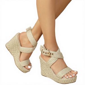 Nuevas Sandalias de Moda Primavera Verano 2026 con Plataforma de PU, Tacón de Cuña, Tiras Cruzadas y Punta Abierta - Product Image 2