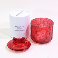 Bocaux à bougies en verre de luxe 8oz 10oz à fond épais, résistants à la chaleur, parfumés, en cristal rouge, pour Noël, avec couvercle en verre