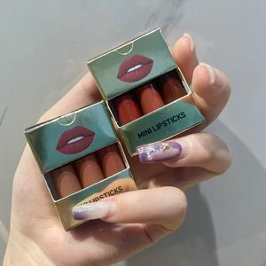 Regalo de Navidad 3 uds Mini Kit de lápiz labial Etiqueta Privada tapa dorada impermeable Venta caliente conjunto de lápiz labial para labios - Product Image 3