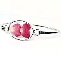 Modyle — Bracelet ovale en résine acrylique, couleur argent, en forme de cœur, Double pêche, pétale de Rose rouge, pour femmes, nouvelle collection