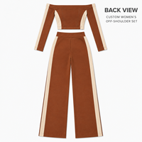 Ensemble deux pièces personnalisé pour femme, haut court à manches longues et pantalon large, couleur contrastée, pour une tenue décontractée et tendance