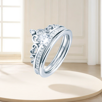 QX Feinschmuck-Hersteller 925 Sterling Silber Kronen-Brautring-Set Maßgefertigter Edelstein Farbe Freie Lasergravur